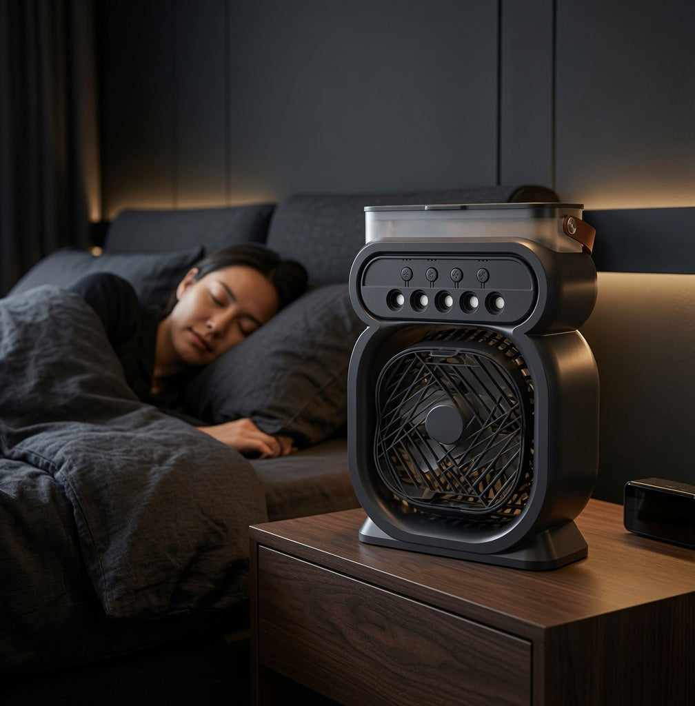 Portable 3-in-1 Mist Fan & Air Cooler - LED Night Light & Humidifier