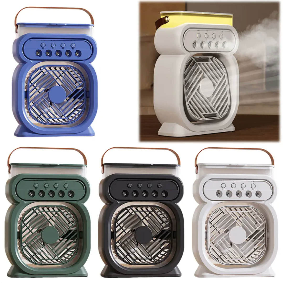 Portable 3-in-1 Mist Fan & Air Cooler - LED Night Light & Humidifier