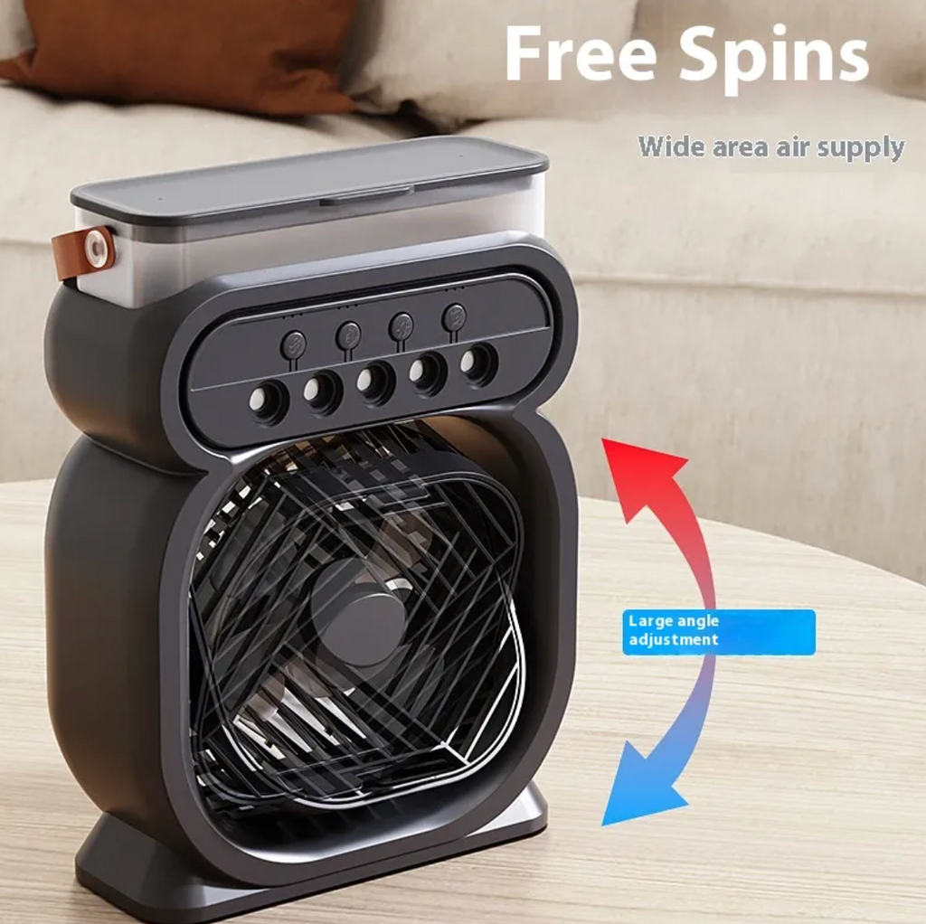 Portable 3-in-1 Mist Fan & Air Cooler - LED Night Light & Humidifier