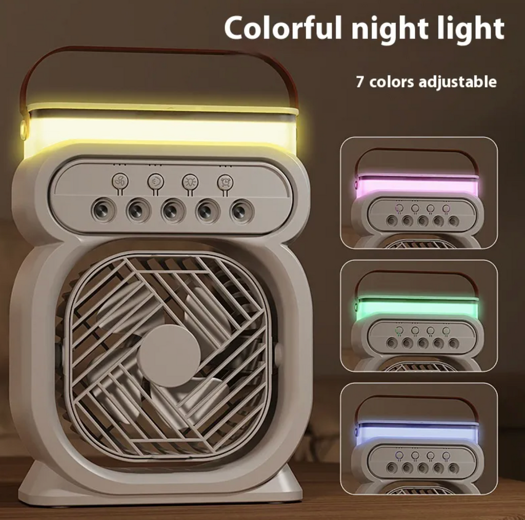 Portable 3-in-1 Mist Fan & Air Cooler - LED Night Light & Humidifier