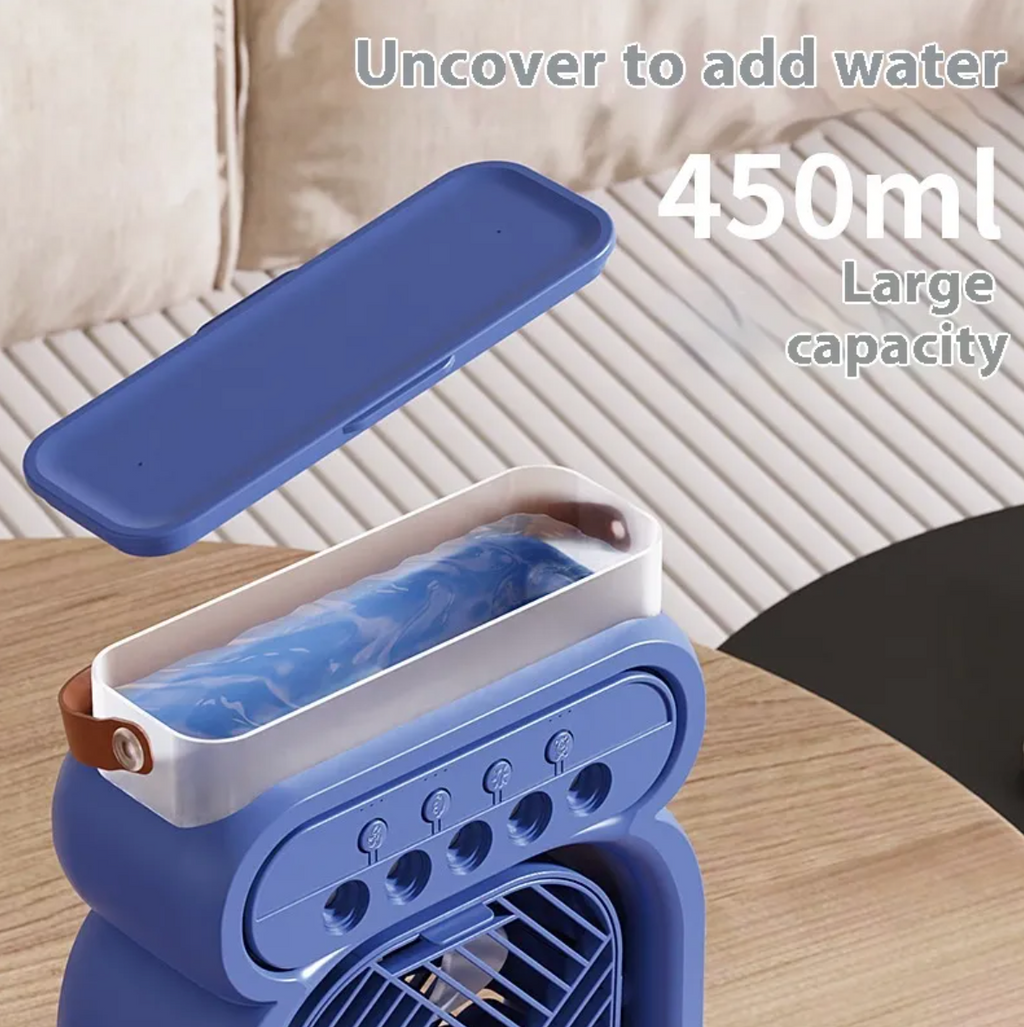 Portable 3-in-1 Mist Fan & Air Cooler - LED Night Light & Humidifier